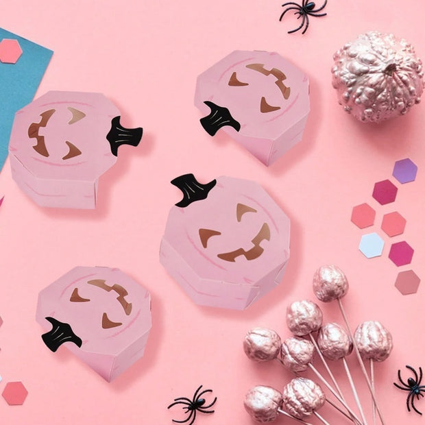 20 PcsPink Halloween Gift Boxes Pumpkin Shaped Treat Boxes Square Favor Wrapping Boxes Halloween Party Favor Supplies For Indoor Home Holiday Party Thanksgiving Decorations