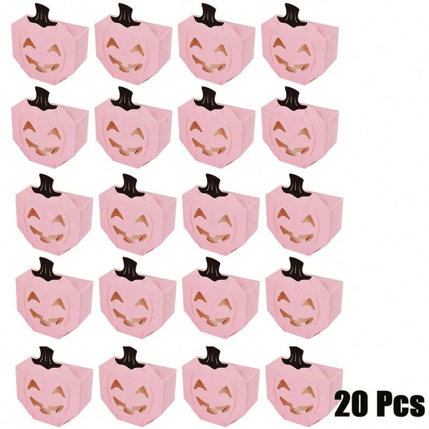 20 PcsPink Halloween Gift Boxes Pumpkin Shaped Treat Boxes Square Favor Wrapping Boxes Halloween Party Favor Supplies For Indoor Home Holiday Party Thanksgiving Decorations