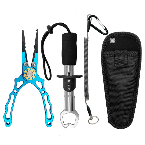 Ismosm Fishing Pliers Plus Fish Gripper Multi-Functional Fishing Gear Fishing Line Cutter Fish Hook Remover for Both Salt Water and Fresh Water (Blue)