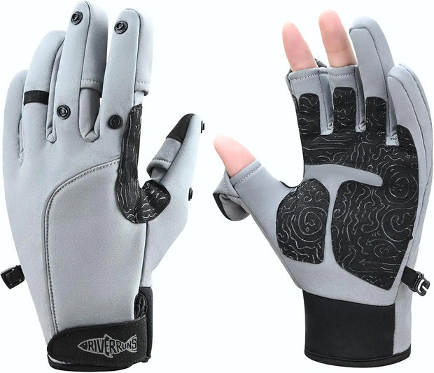 Riverruns Flexible Fishing Gloves Fleece Lining Windproof Ice Fishing Gloves Water-Repellent Touchscreen 3 Cut Fingers