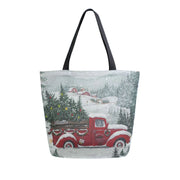 ALAZA Red Christmas Truck Snow Winter Canvas Tote Bag for womenLarge Women Casual Shoulder Bag HandbagShopping Grocery Cotton Bag ReusableMultipurposeHeavy Duty for Outdoors Weekender Travel