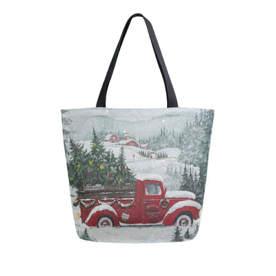 ALAZA Red Christmas Truck Snow Winter Canvas Tote Bag for womenLarge Women Casual Shoulder Bag HandbagShopping Grocery Cotton Bag ReusableMultipurposeHeavy Duty for Outdoors Weekender Travel
