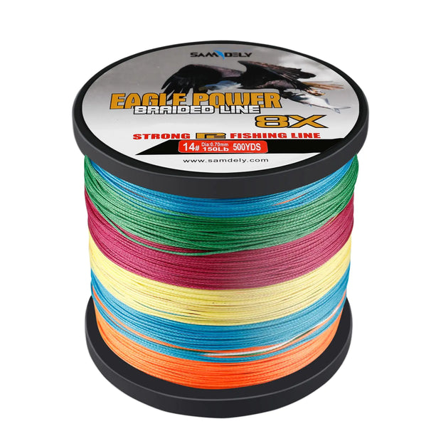 Samdely EaglePower 8 Strands Braided Fishing Line Abrasion Resistant Braided Lines Superior Knot Strength Test for Salt-Water 40LB-150LB 500-1000 Yds Blue Camo (Multicolor 120LB(500 YDS)