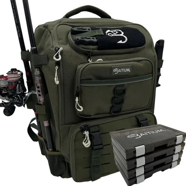 Baitium Fishing Backpack Fishing Tackle Backpack With Rod Holders 40L Tackle Bag With Cooler Fishing Bag Fishing Tackle Backpack Fishing Tackle Box Backpack Fishing Gear - (Green)