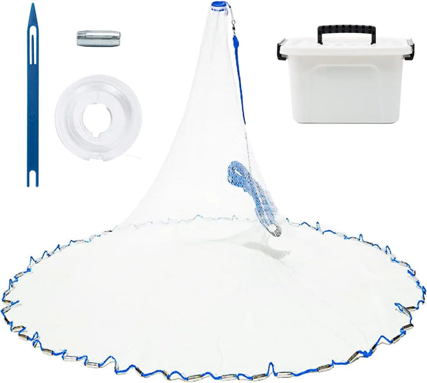 Handmade American Cast Net BalanZze Casting Fishing Net for Bait Trap Fish Throw Nets with Zinc Sinker Weights for Freshwater & Salt Water (3/4/5/6/8/9/10 Ft 1/2 Inch Mesh Size) (9ft Radius)