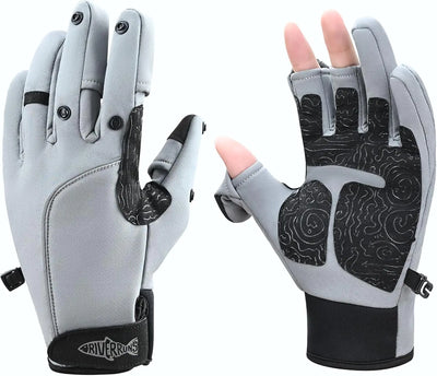 Riverruns Flexible Fishing Gloves Fleece Lining Windproof Ice Fishing Gloves Water-Repellent Touchscreen 3 Cut Fingers