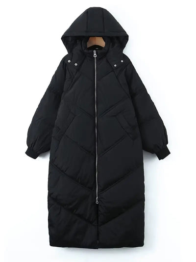 Women's Long Padded Hooded Overcoat for Outdoors