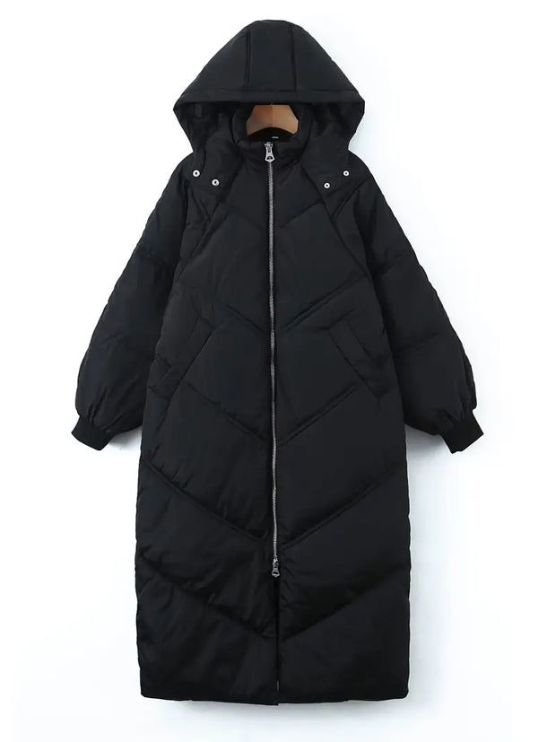 Women's Long Padded Hooded Overcoat for Outdoors