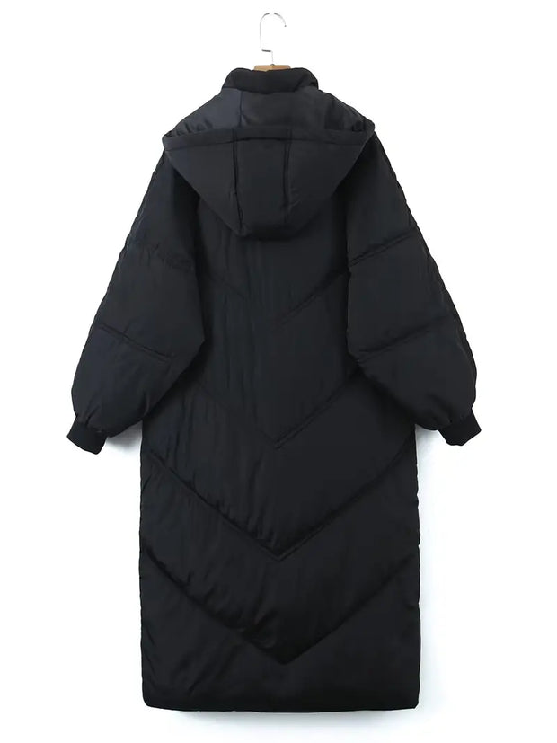 Women's Long Padded Hooded Overcoat for Outdoors